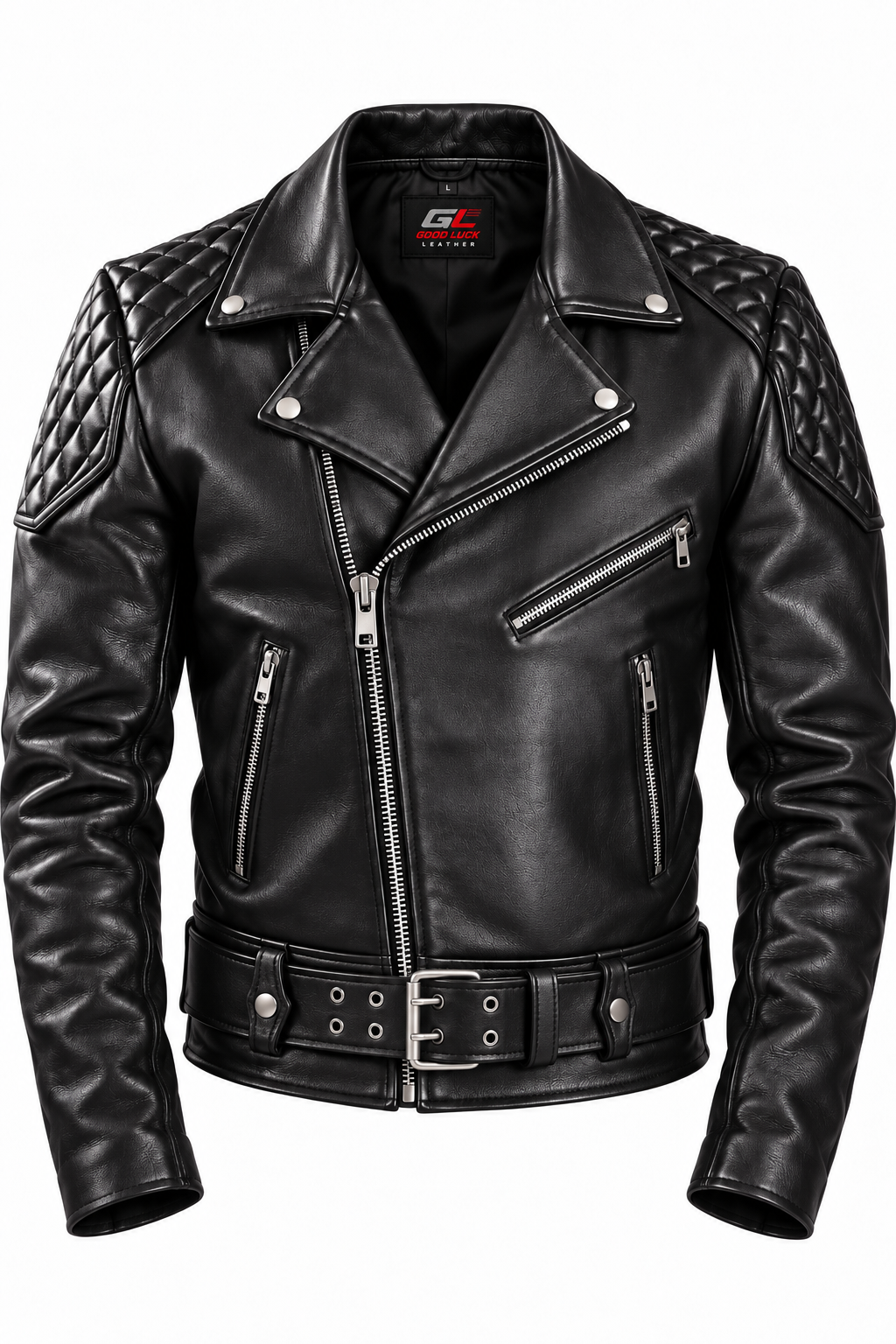 Black leather Brando biker jacket from Good Luck Leather