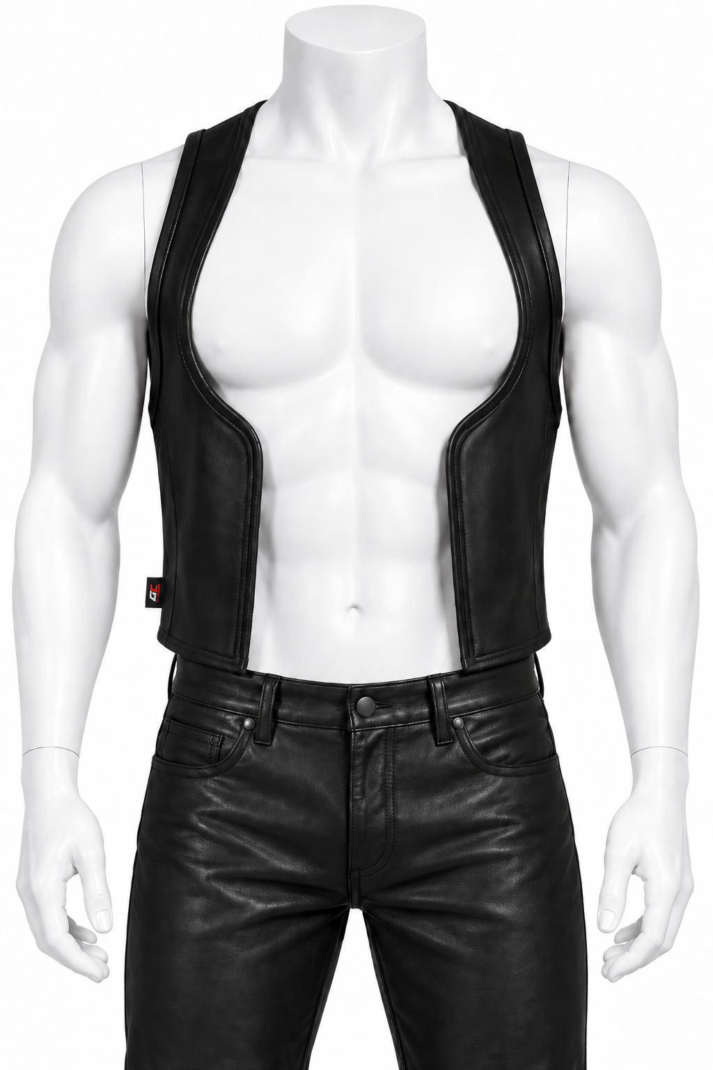 Black genuine leather biker vest for men