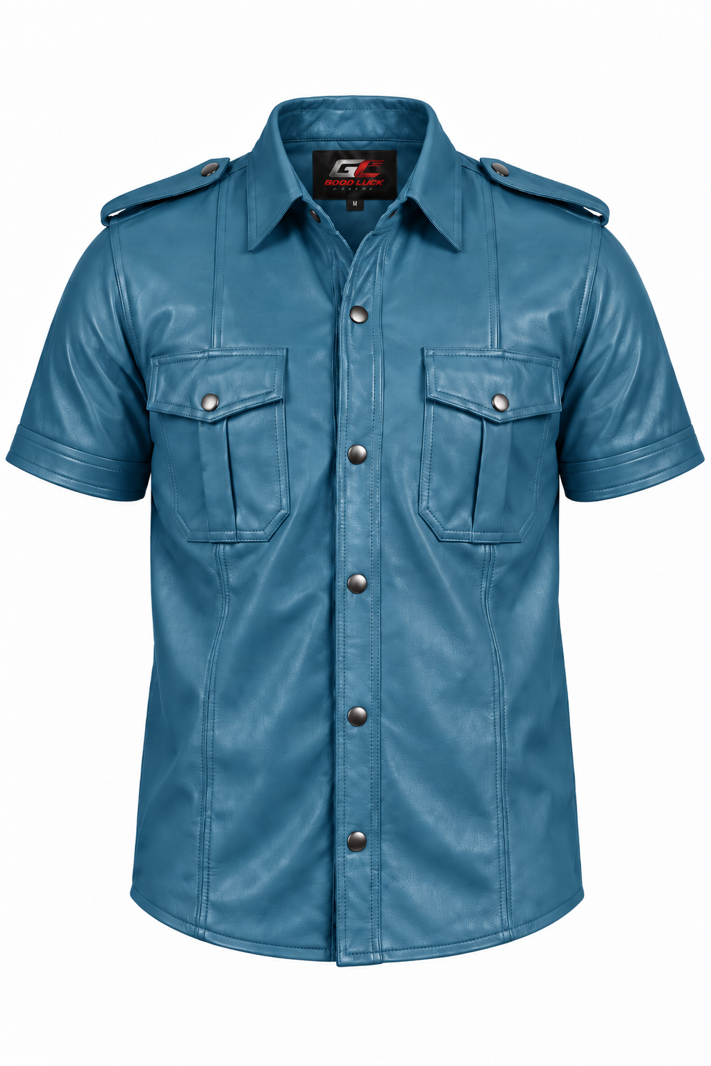 Jeans blue lambskin leather shirt for men