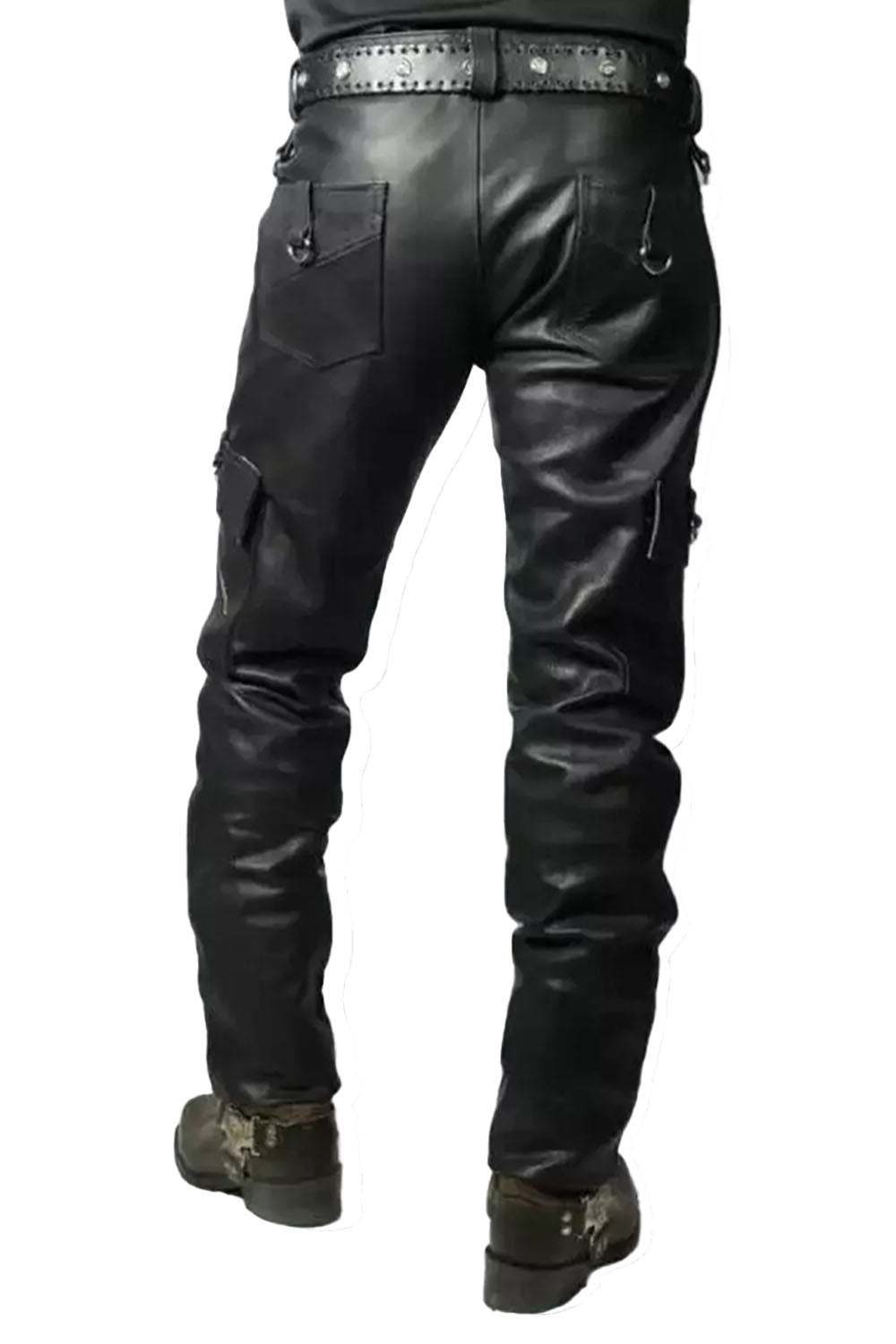 Cargo Style Leather Pants for Men Real Cowhide Aniline Leather