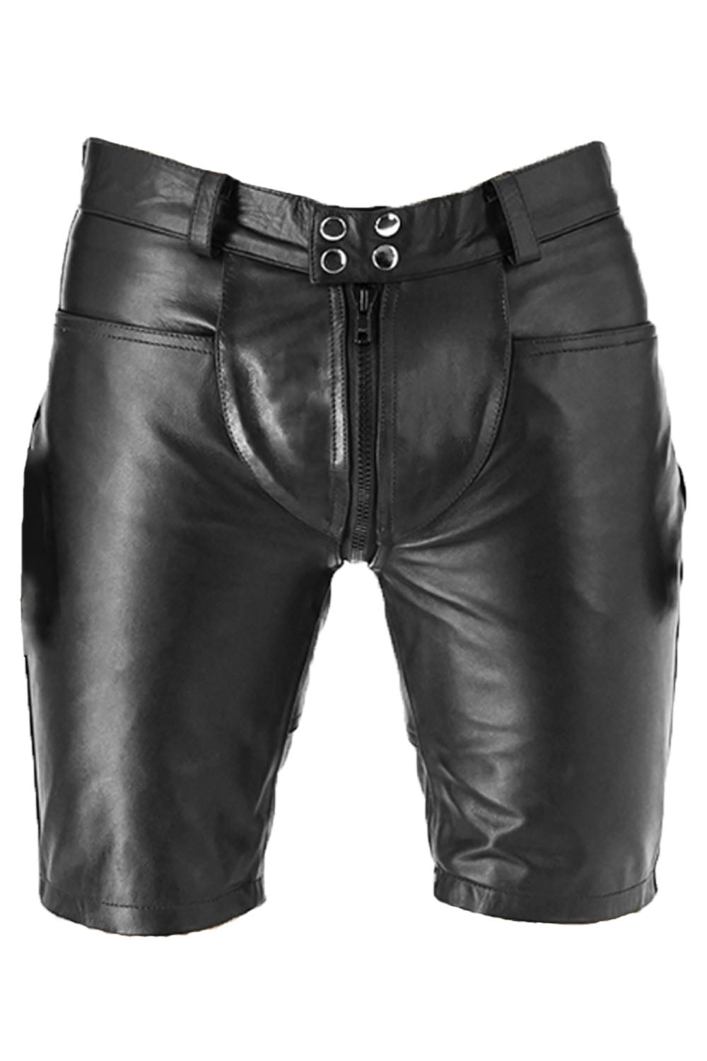 G-Zip Leather Shorts for Men Real Cowhide Aniline Leather