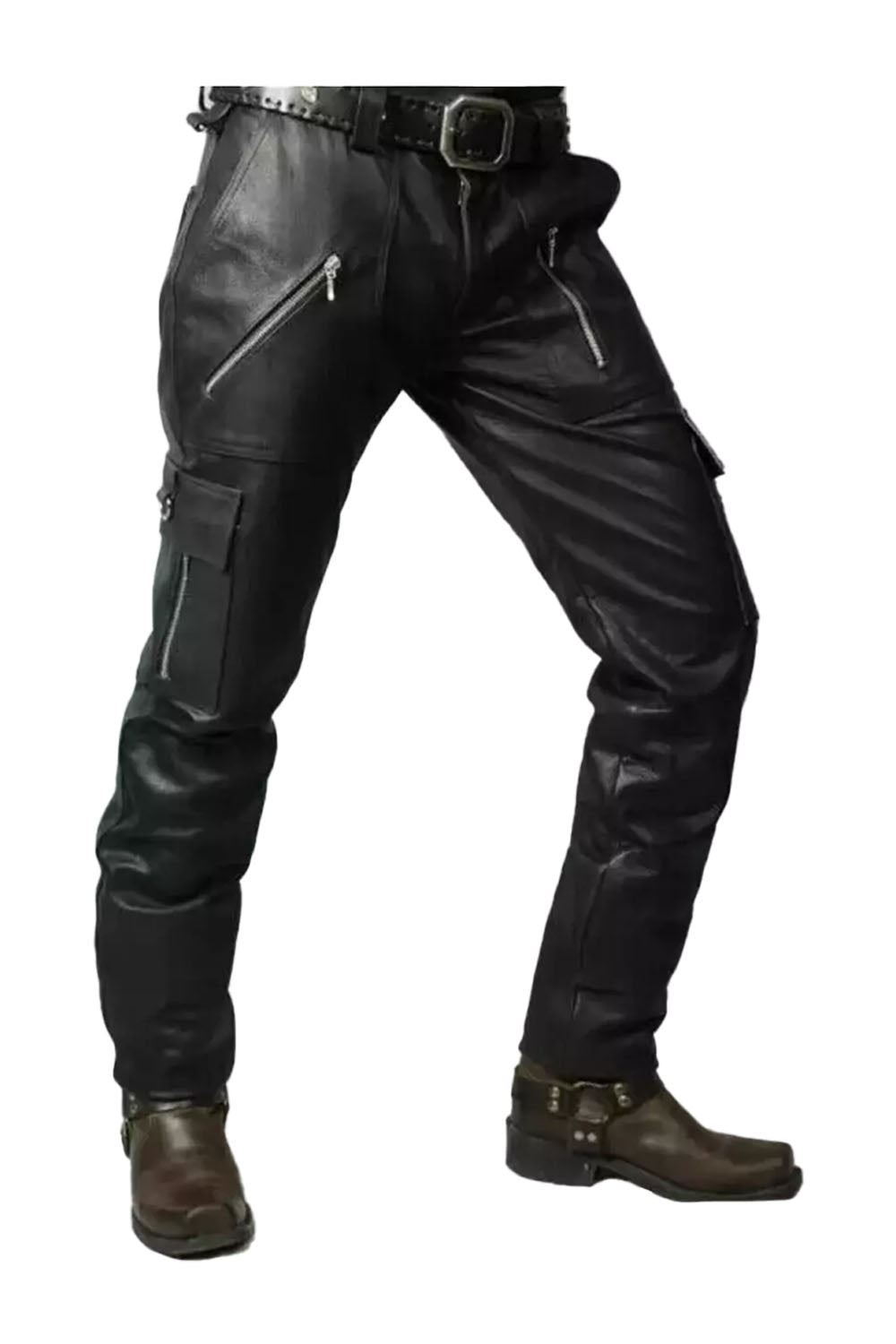 Cargo Style Leather Pants for Men Real Cowhide Aniline Leather