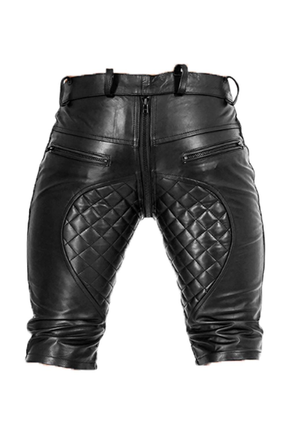 G-Zip Leather Shorts for Men Real Cowhide Aniline Leather