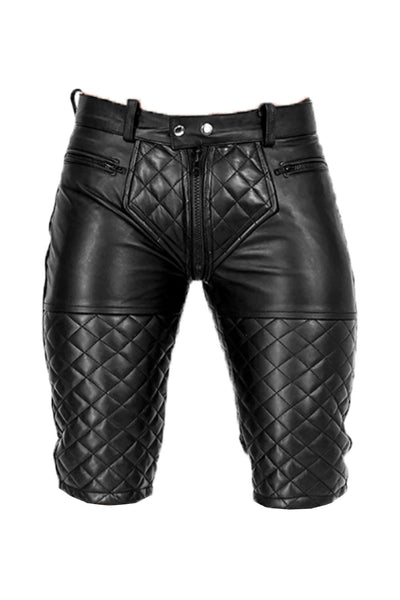 G-Zip Leather Shorts for Men Real Cowhide Aniline Leather