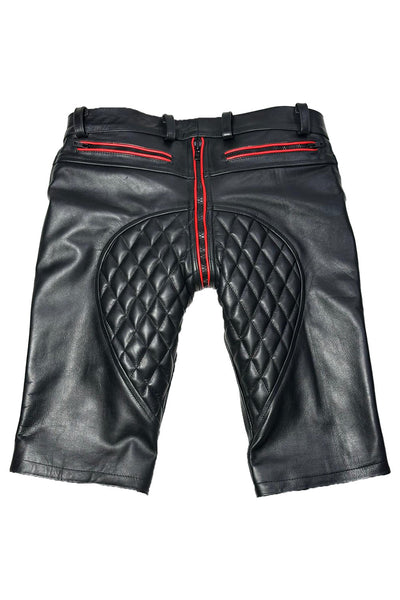  G-Zip Padded Leather Shorts for Men Real Cowhide Aniline Leather