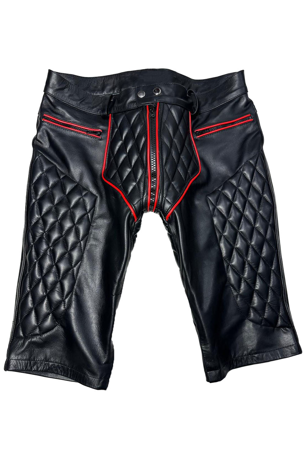  G-Zip Padded Leather Shorts for Men Real Cowhide Aniline Leather