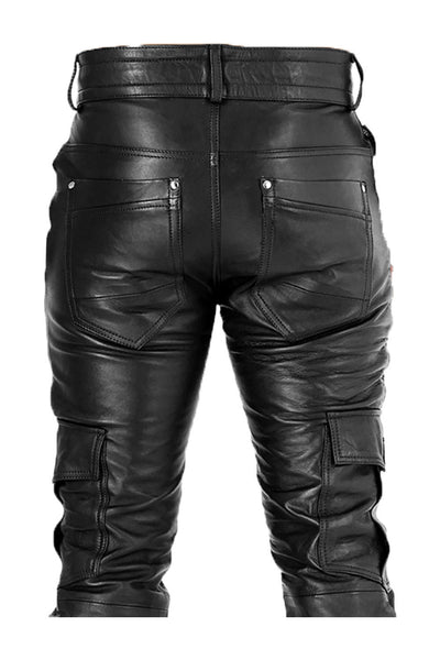 Biker Style Leather Pants for Men Real Cowhide Aniline Leather