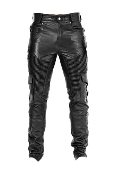 Biker Style Leather Pants for Men Real Cowhide Aniline Leather