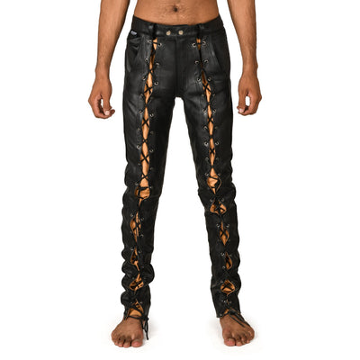 Black Leather Lace Up Pants