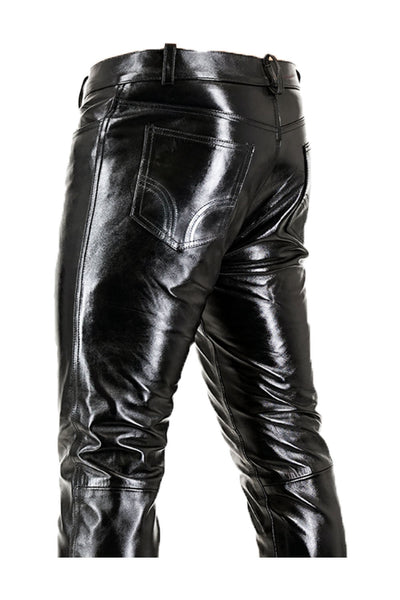 Glazed Shine Leather Pants for Men Real Cowhide Aniline Leather