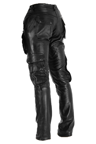 Cargo Leather Pants for Men Cowhide Aniline Leather