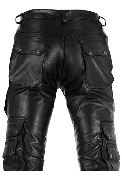 Cargo Leather Pants for Men Cowhide Aniline Leather