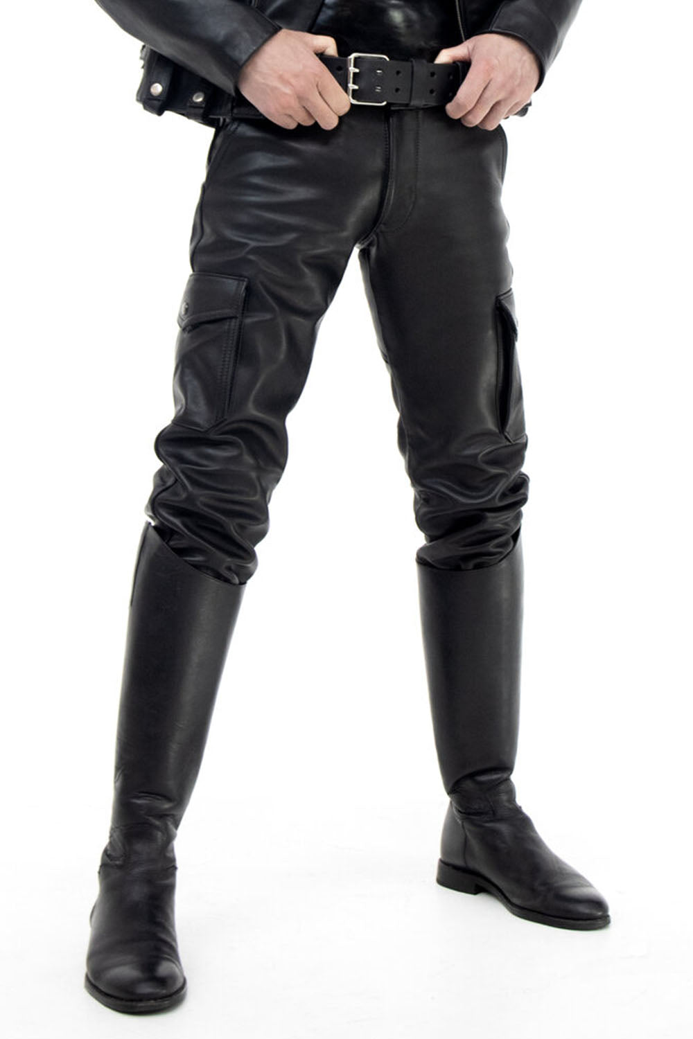 Cargo Style Leather Pants for Men Real Cowhide Aniline Leather