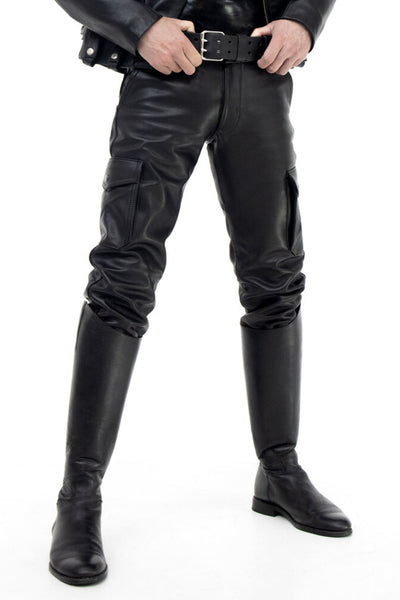 Cargo Style Leather Pants for Men Real Cowhide Aniline Leather