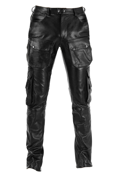 Cargo Leather Pants for Men Cowhide Aniline Leather