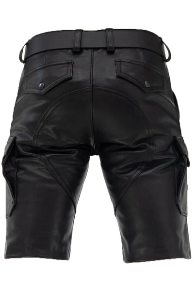 Cargo Style Leather Shorts for Men Real Cowhide Aniline Leather