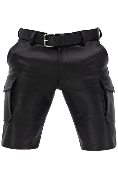 Cargo Style Leather Shorts for Men Real Cowhide Aniline Leather