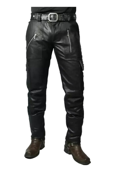 Straight Cargo Style Leather Pants