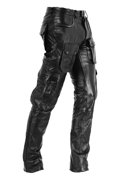 Cargo Leather Pants for Men Cowhide Aniline Leather