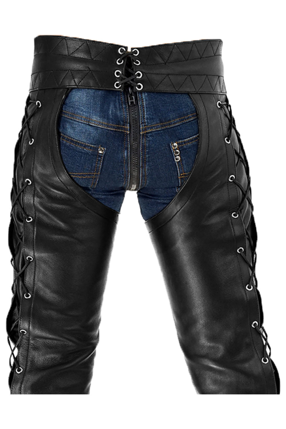 Side Laces Leather Chap Leather Pants for Men 