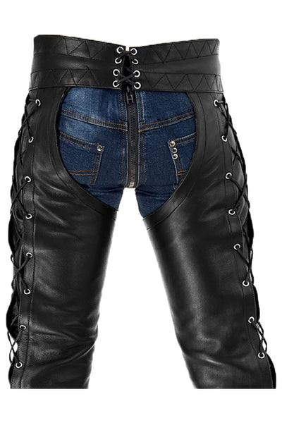 Side Laces Leather Chap Leather Pants for Men 