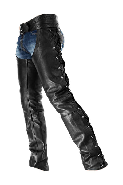 Side Laces Leather Chap Leather Pants for Men 