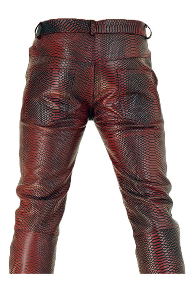 Crocodile Style Leather Pants for Men Real Cowhide Aniline Leather