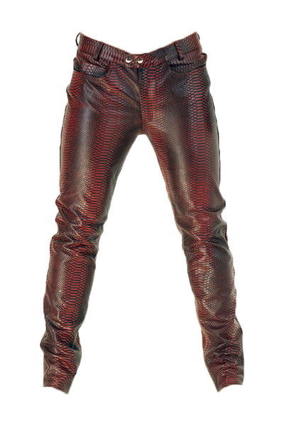 Crocodile Style Leather Pants for Men Real Cowhide Aniline Leather