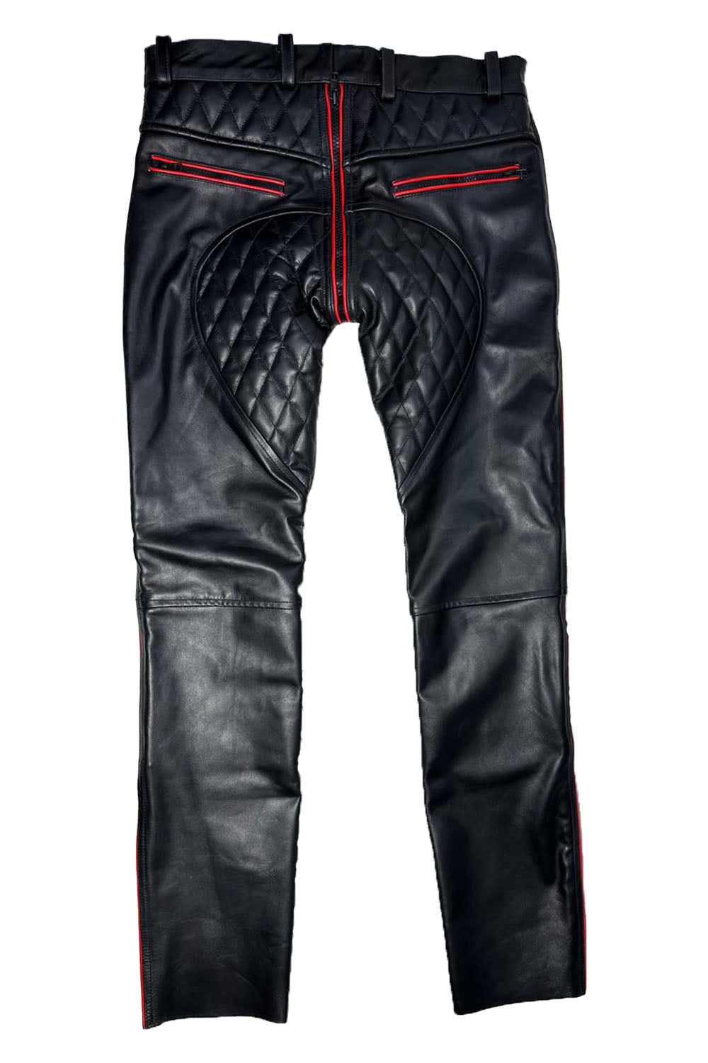 G-Zip Padded Leather Pants for Men Real Cowhide Aniline Leather