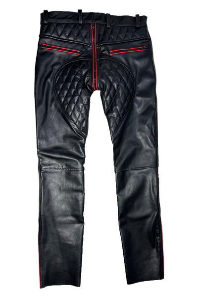 G-Zip Padded Leather Pants for Men Real Cowhide Aniline Leather