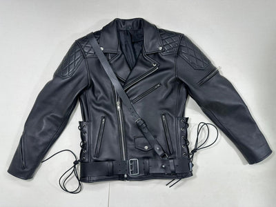 Side Laces Jacket with Cross Belt Real Aniline Thick Leather