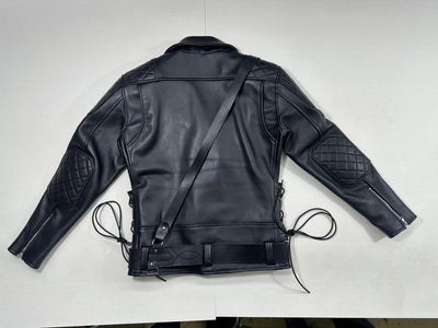 Side Laces Jacket with Cross Belt Real Aniline Thick Leather