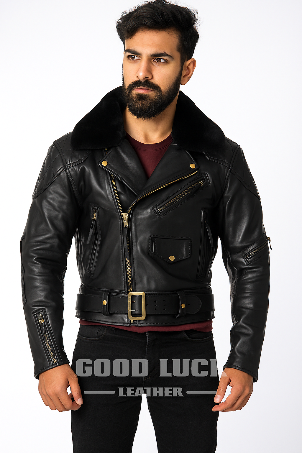 Men's quilted leather jacket