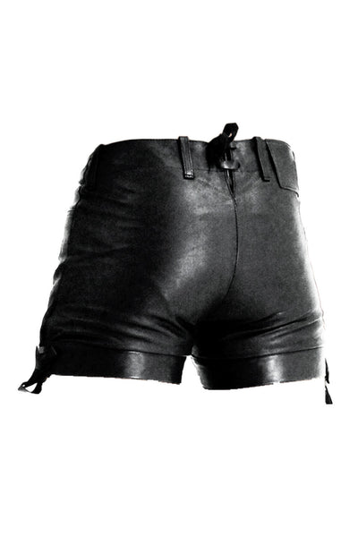 Double Zipper Leather Shorts for Men Real Cowhide Aniline Leather