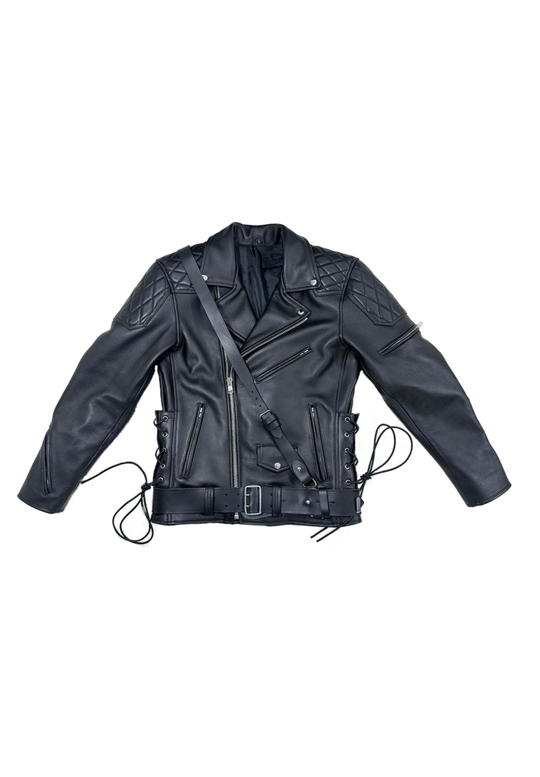 Side Laces Jacket with Cross Belt – Genuine Leather Masterpiece