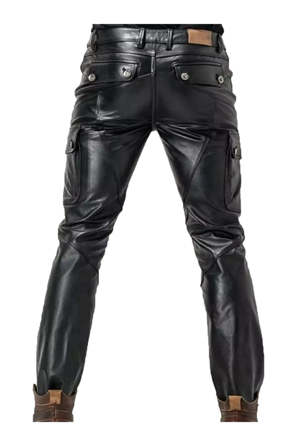 Cargo Style Leather Pants for Men Real Cowhide Aniline Leather