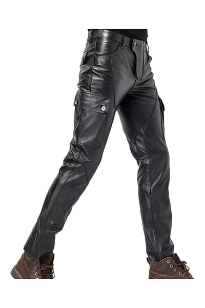 Cargo Style Leather Pants for Men Real Cowhide Aniline Leather