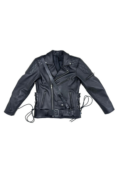 Side Laces Jacket with Cross Belt Real Aniline Thick Leather