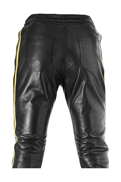 Athletic Fit Black Leather Pants for Men Real Lamb Leather