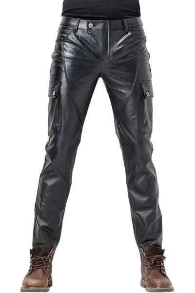 Bootcut Fit Cargo Style Leather Pants for Men Real Aniline Leather