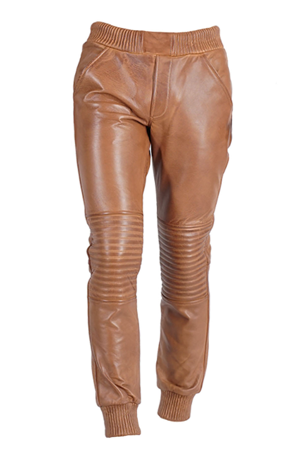 Brown Leather Jogger Pants for Men Real Lamb Leather 