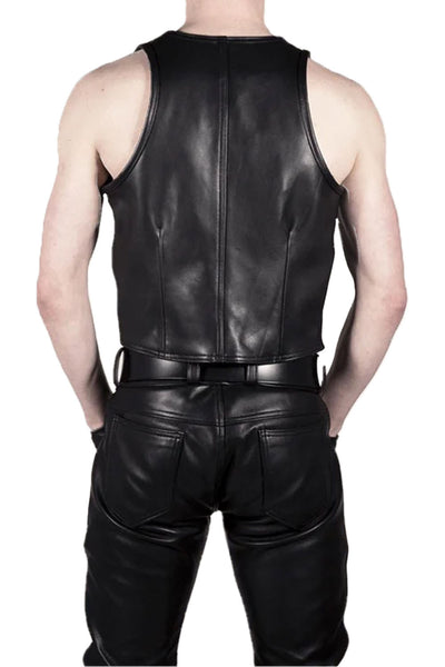 Mens Leather Vest Real Cowhide Aniline Leather